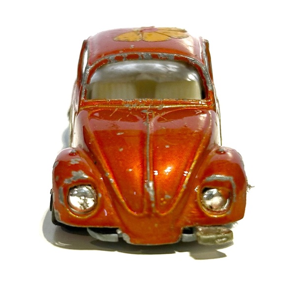Vintage Zylmex Volkswagen Beetle Bug Die Cast Model Toy Car Orange Flower 1960s - Picture 4 of 10